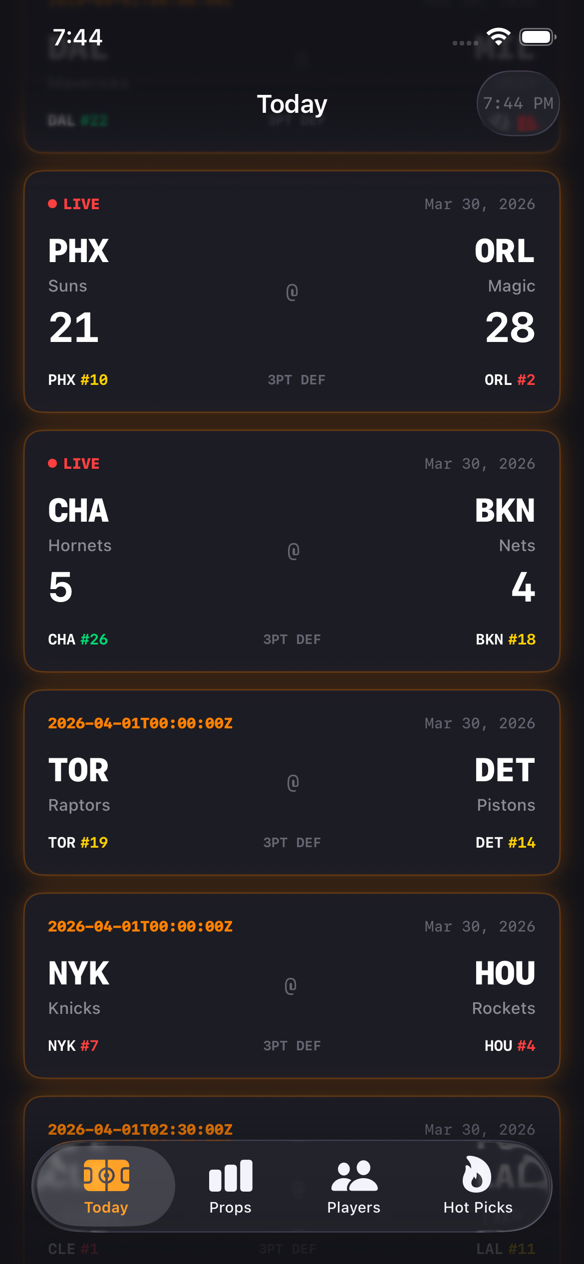 Today's Games - live scores and matchups